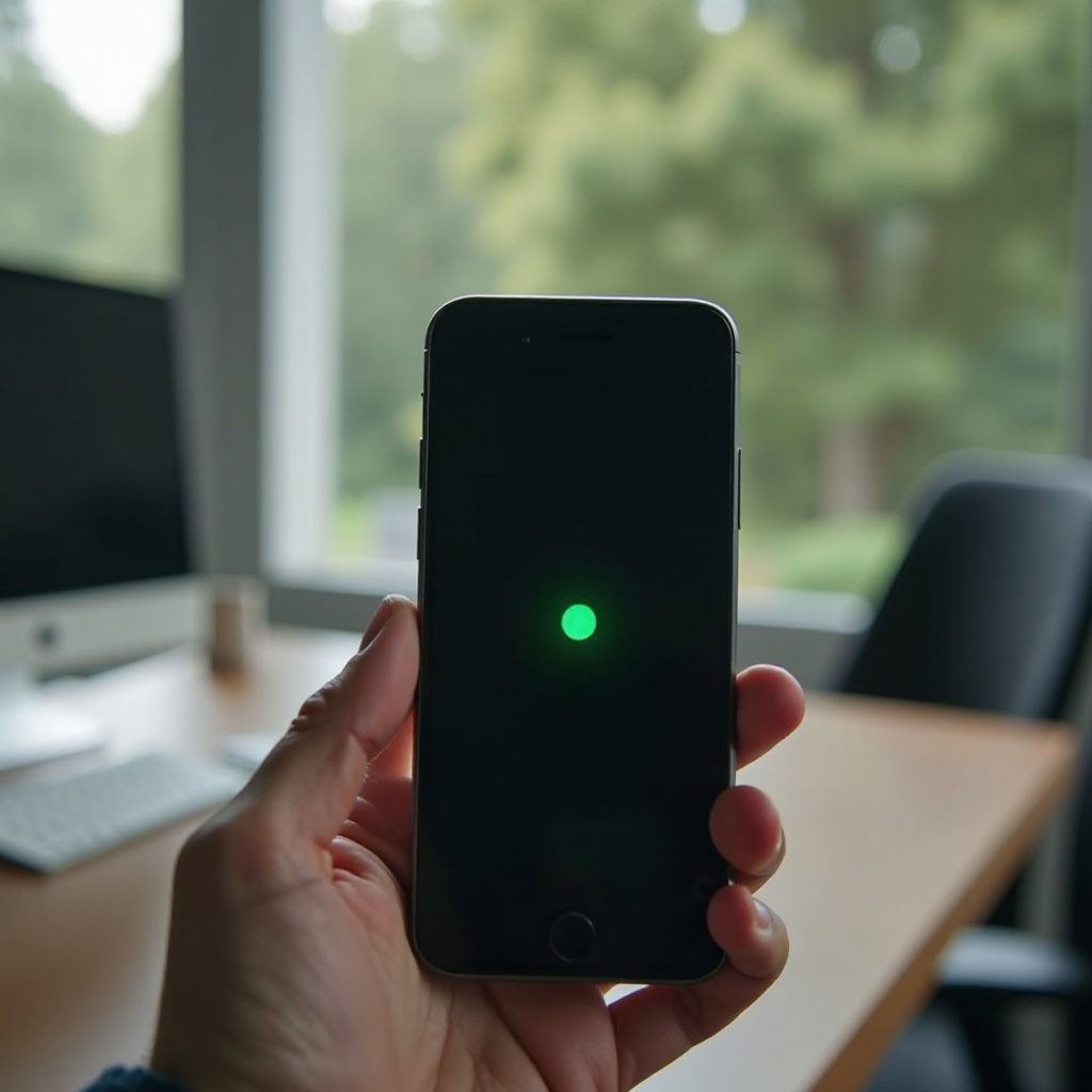 iPhone ekranında yeşil nokta